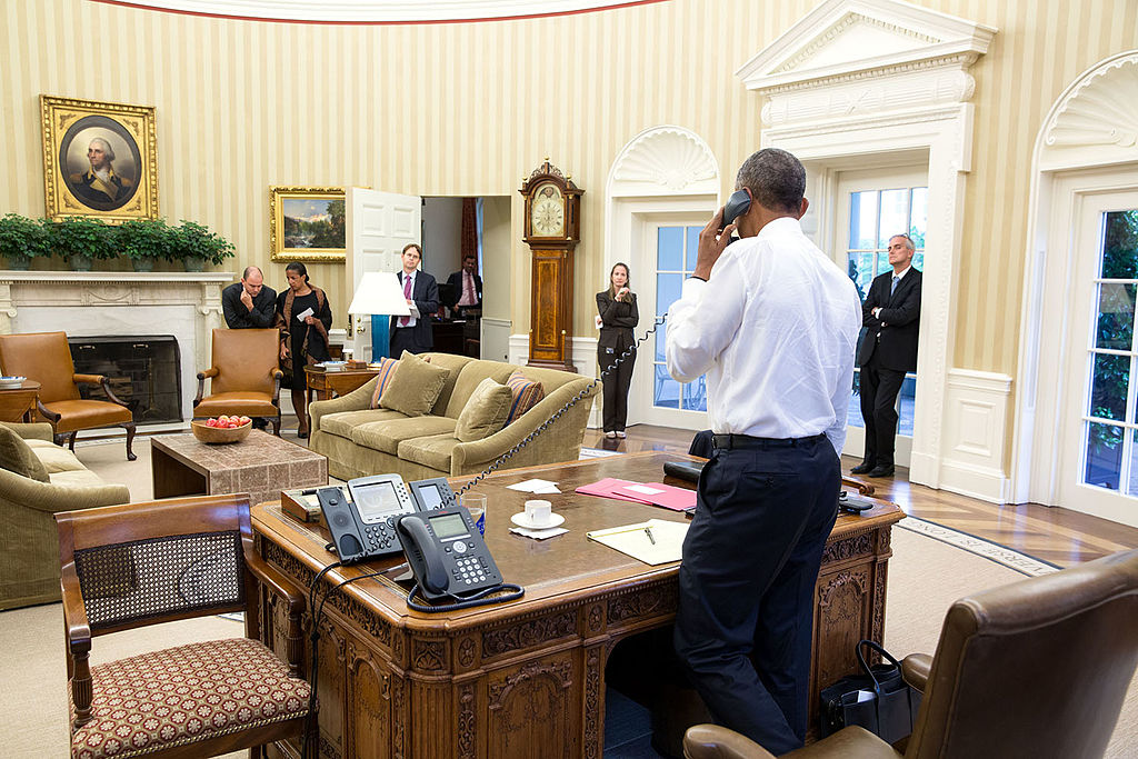 Vue du bureau ovale avec Barack Obama