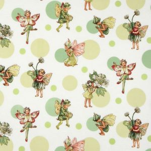 Tissu Flower fairies (fée des Fleurs) à pois verts